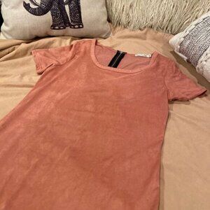 Pink Faux Velvet Bodycon Dress